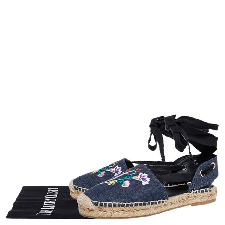 Pre Owned Roger Vivier Blue Denim Lace-Up Espadrilles Size 35