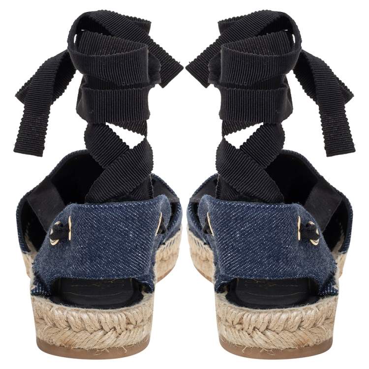 Pre Owned Roger Vivier Blue Denim Lace-Up Espadrilles Size 35