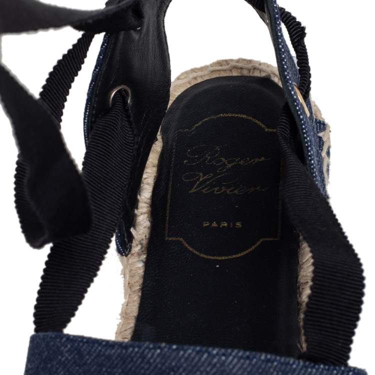 Pre Owned Roger Vivier Blue Denim Lace-Up Espadrilles Size 35