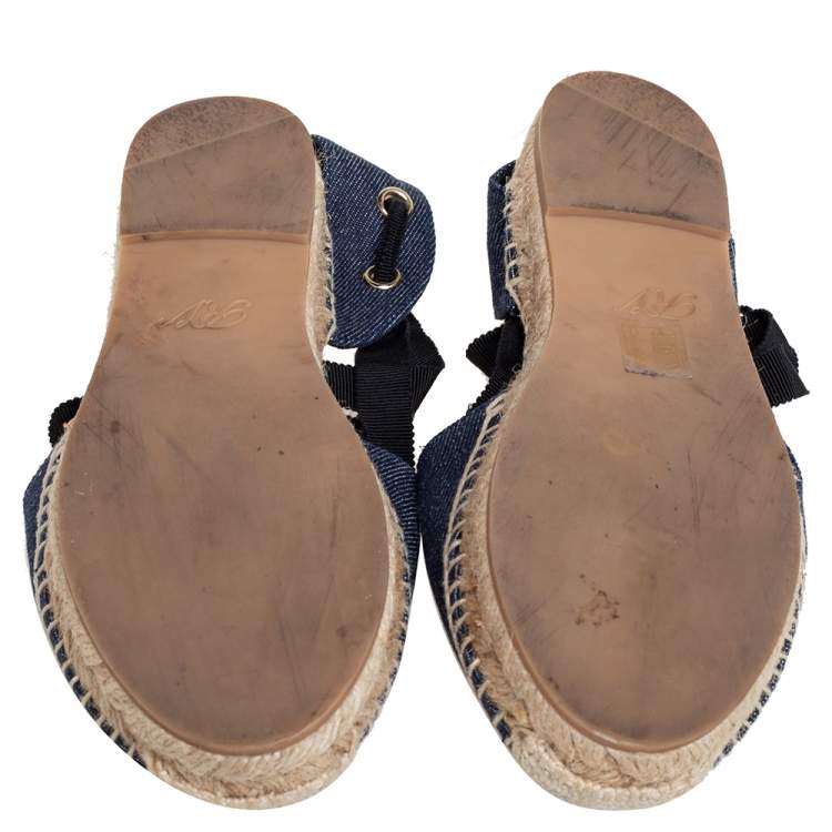 Pre Owned Roger Vivier Blue Denim Lace-Up Espadrilles Size 35