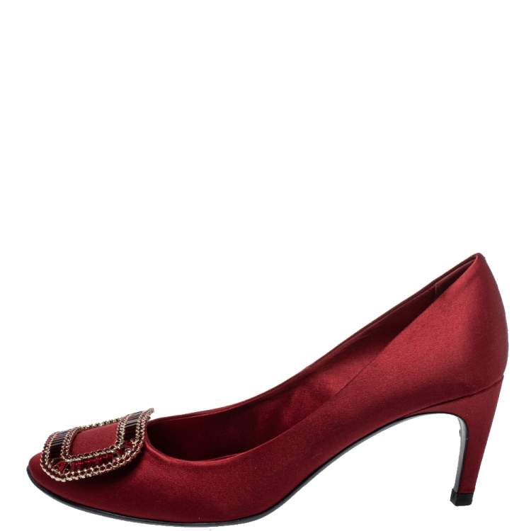 Pre Owned Roger Vivier Pink Satin Belle Vivier Strass Trompette Pumps Size 37.5