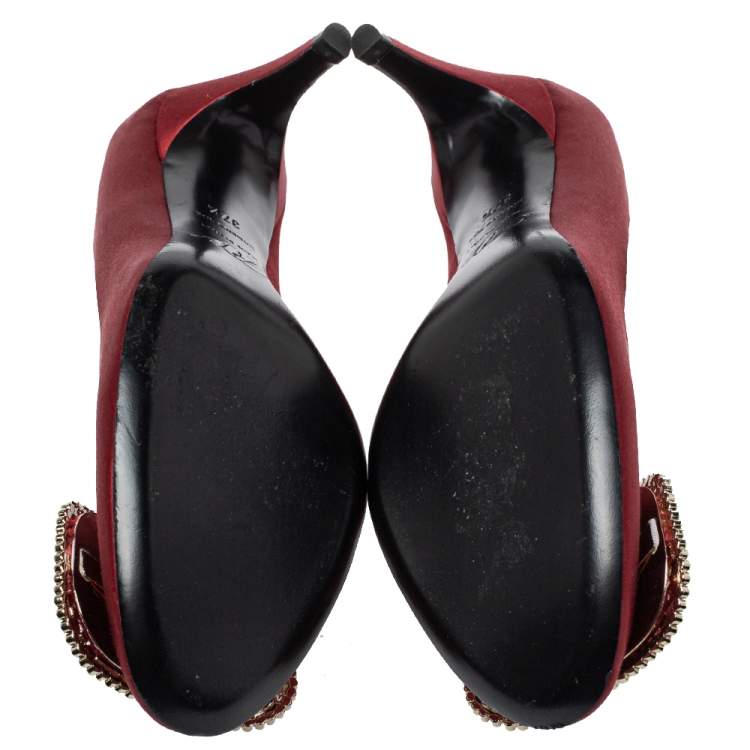 Pre Owned Roger Vivier Pink Satin Belle Vivier Strass Trompette Pumps Size 37.5