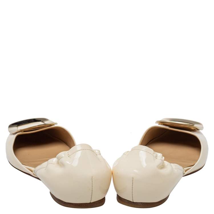 Pre Owned Roger Vivier Cream Patent Leather D'orsay Flats Size 39