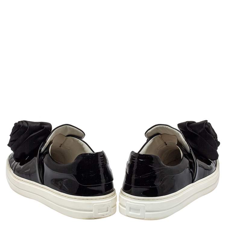 Pre Owned Roger Vivier Black Patent Leather And Satin Slip On Sneakers Size 38