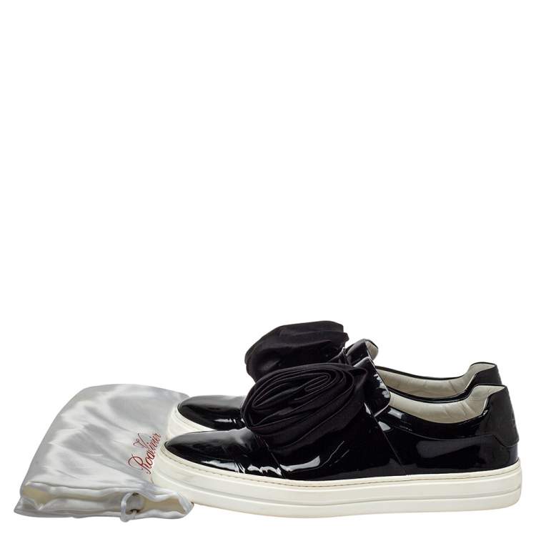 Pre Owned Roger Vivier Black Patent Leather And Satin Slip On Sneakers Size 38