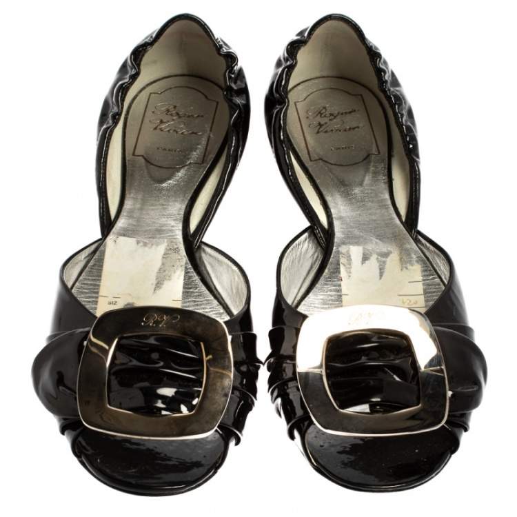 Pre Owned Roger Vivier Black Patent Leather Ballet Flats Size 38.5