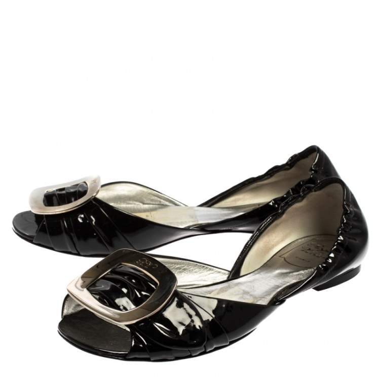 Pre Owned Roger Vivier Black Patent Leather Ballet Flats Size 38.5