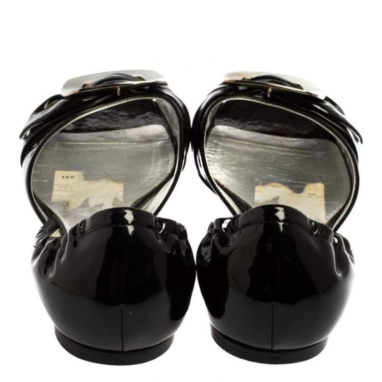 Pre Owned Roger Vivier Black Patent Leather Ballet Flats Size 38.5
