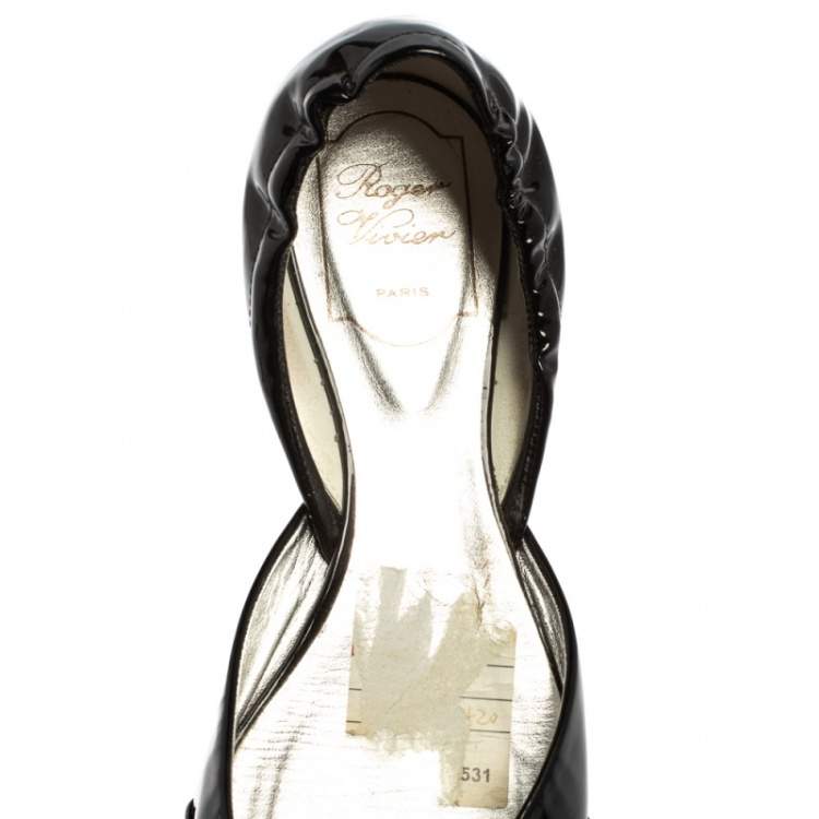 Pre Owned Roger Vivier Black Patent Leather Ballet Flats Size 38.5