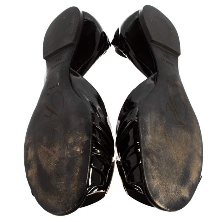 Pre Owned Roger Vivier Black Patent Leather Ballet Flats Size 38.5