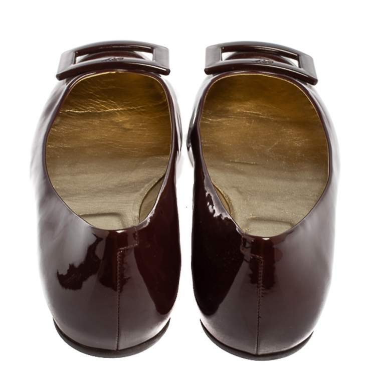 Pre Owned Roger Vivier Burgundy Patent Leather Gommette Ballet Flats Size 39.5