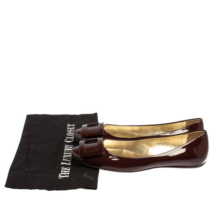Pre Owned Roger Vivier Burgundy Patent Leather Gommette Ballet Flats Size 39.5