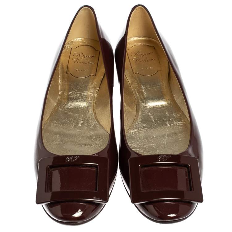Pre Owned Roger Vivier Burgundy Patent Leather Gommette Ballet Flats Size 39.5
