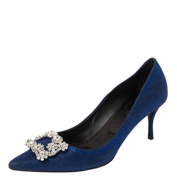 Roger Vivier Blue Glitter Fabric Flower Strass Crystal Embellished ...