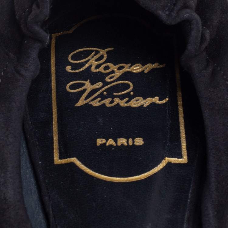 Pre Owned Roger Vivier Black Suede Chips D'Orsay Buckle Flats Size 38