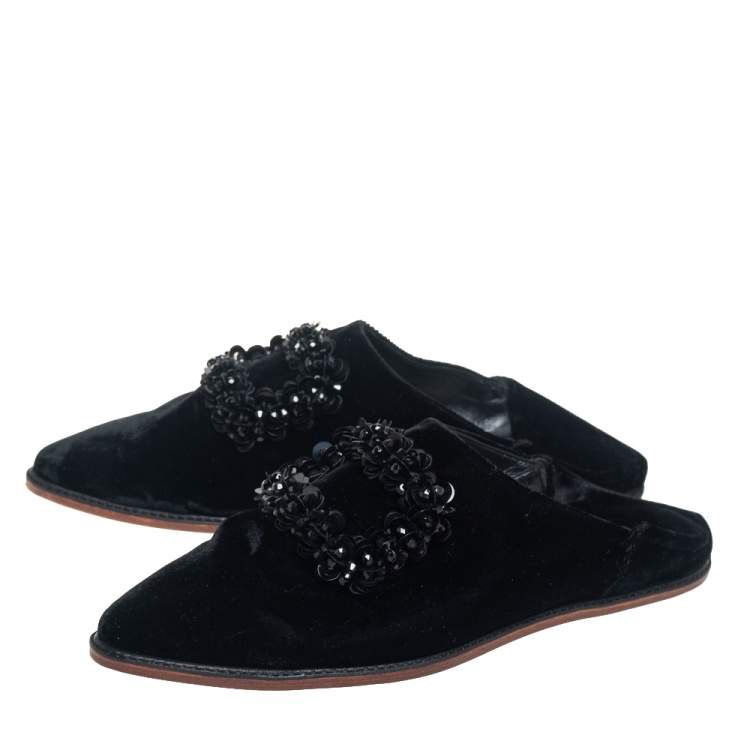 Pre Owned Roger Vivier Black Velvet Bab Viv Haute Epoque Buckle Mules Size 35.5