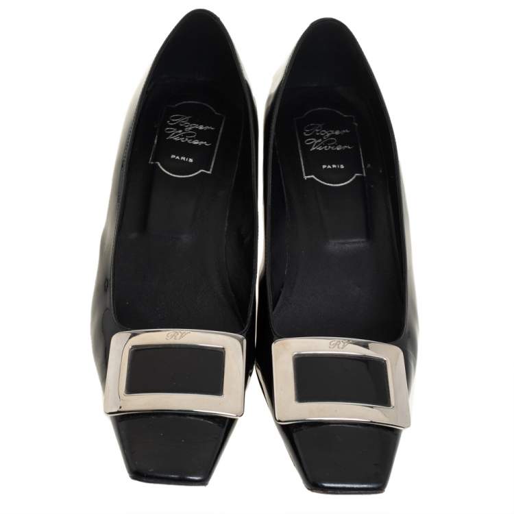 مملوكة مسبقًا Roger Vivier Black Patent Leather Belle Block Heel Pumps Size 40