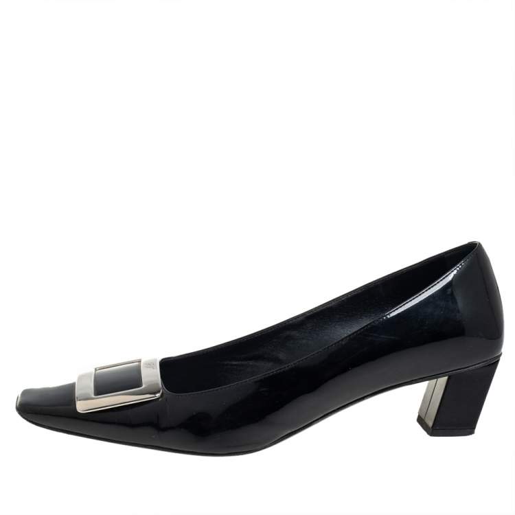 مملوكة مسبقًا Roger Vivier Black Patent Leather Belle Block Heel Pumps Size 40