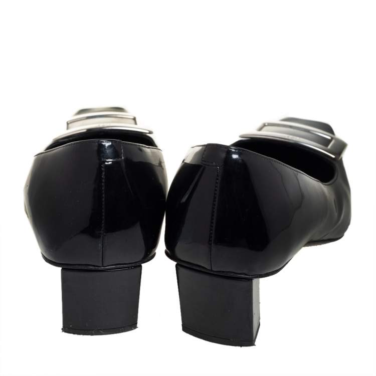 مملوكة مسبقًا Roger Vivier Black Patent Leather Belle Block Heel Pumps Size 40