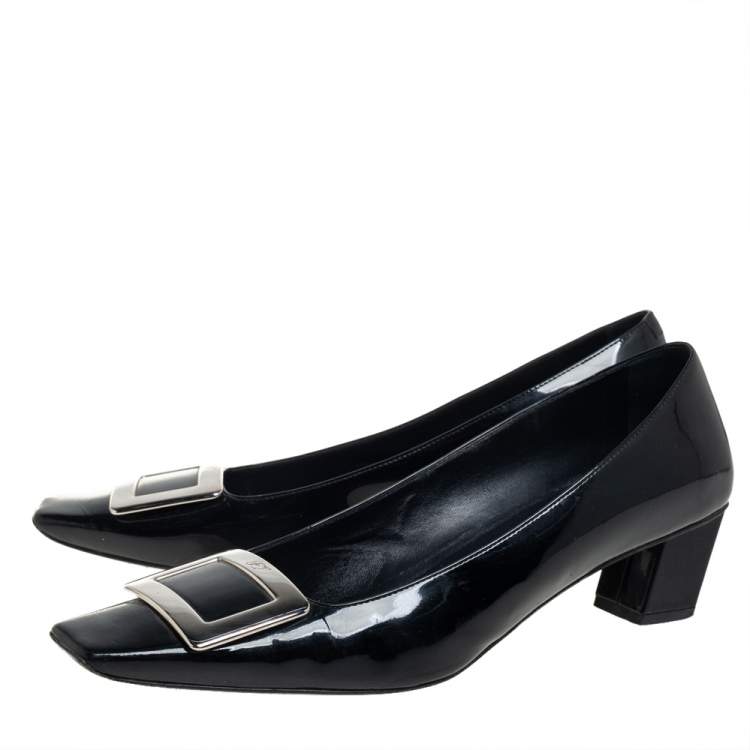 مملوكة مسبقًا Roger Vivier Black Patent Leather Belle Block Heel Pumps Size 40