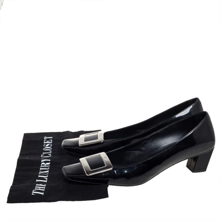 مملوكة مسبقًا Roger Vivier Black Patent Leather Belle Block Heel Pumps Size 40