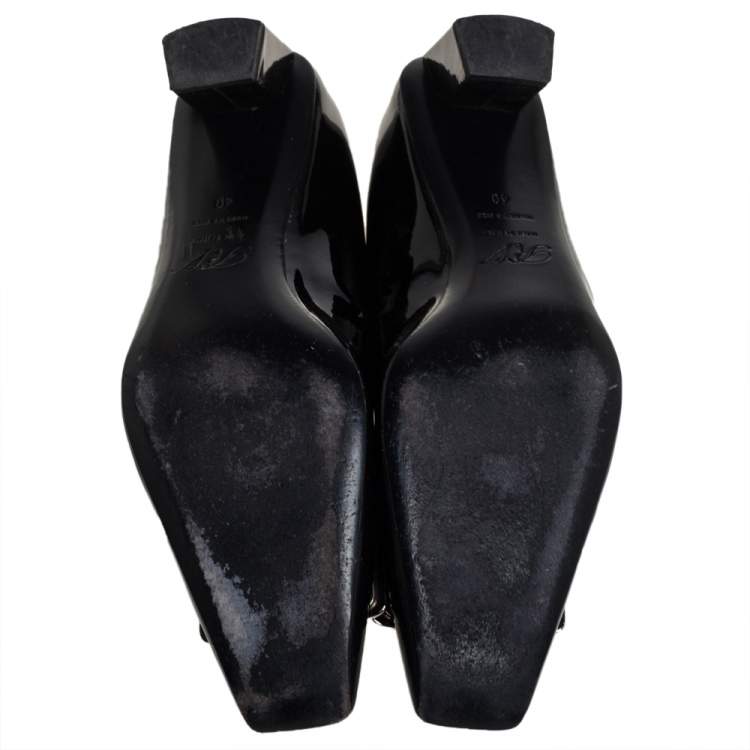مملوكة مسبقًا Roger Vivier Black Patent Leather Belle Block Heel Pumps Size 40