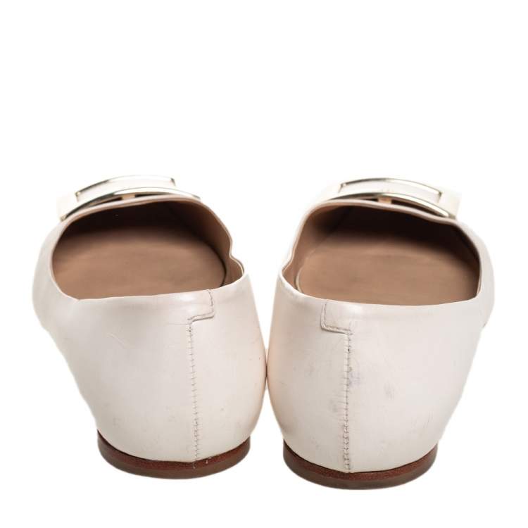 Pre Owned Roger Vivier Off White Leather Gommetine Ballet Flats Size 37.5