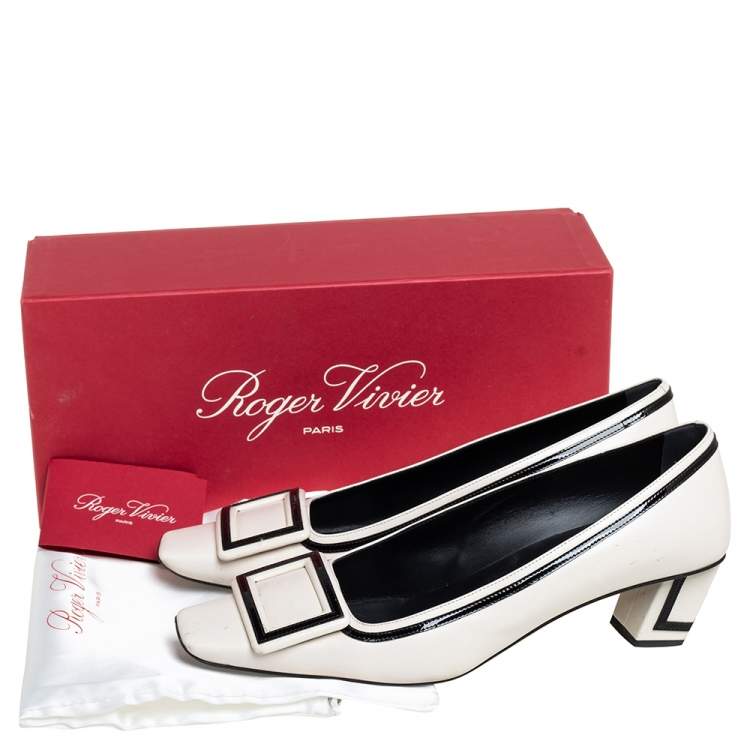 مملوكة مسبقًا Roger Vivier White/Black Patent And Leather Pumps Size 39