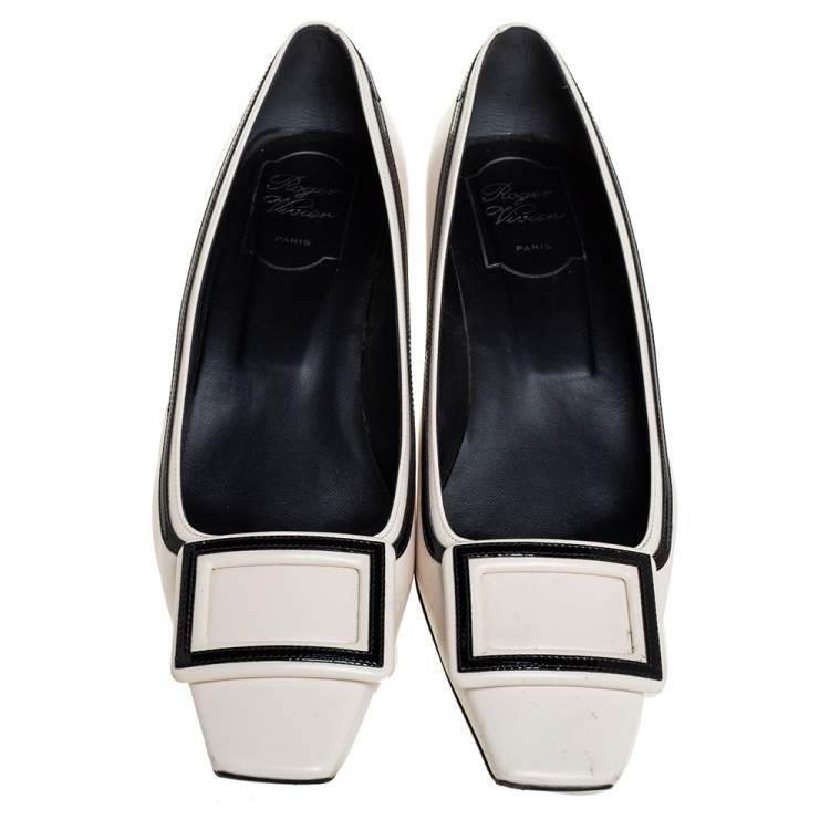 مملوكة مسبقًا Roger Vivier White/Black Patent And Leather Pumps Size 39