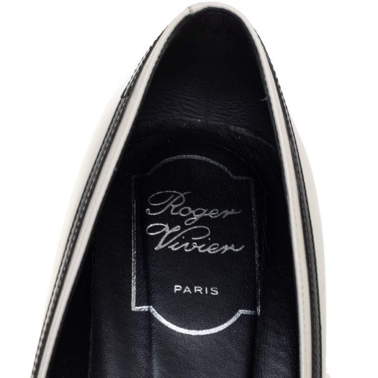 مملوكة مسبقًا Roger Vivier White/Black Patent And Leather Pumps Size 39