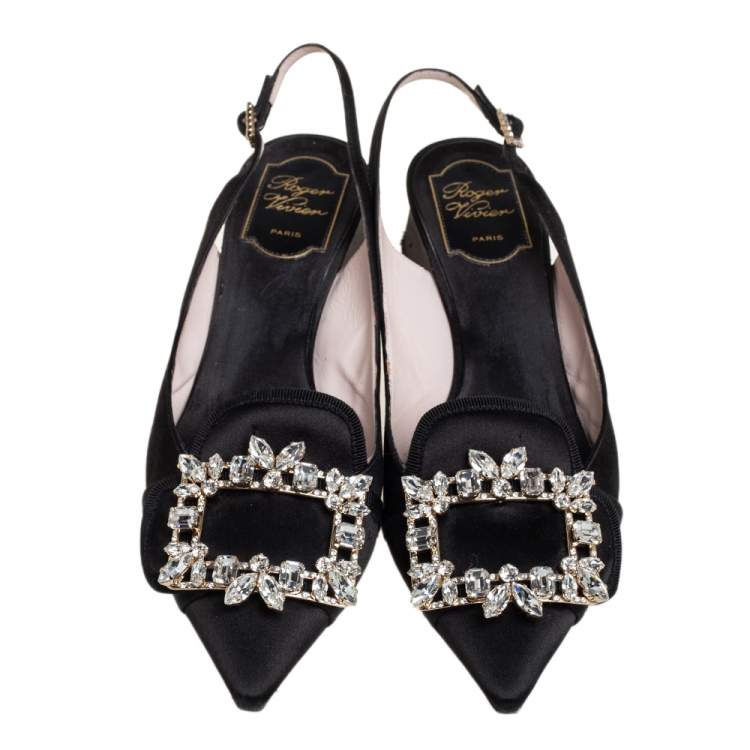 Pre Owned Roger Vivier Black Satin Buckle Slingback Pumps Size 39