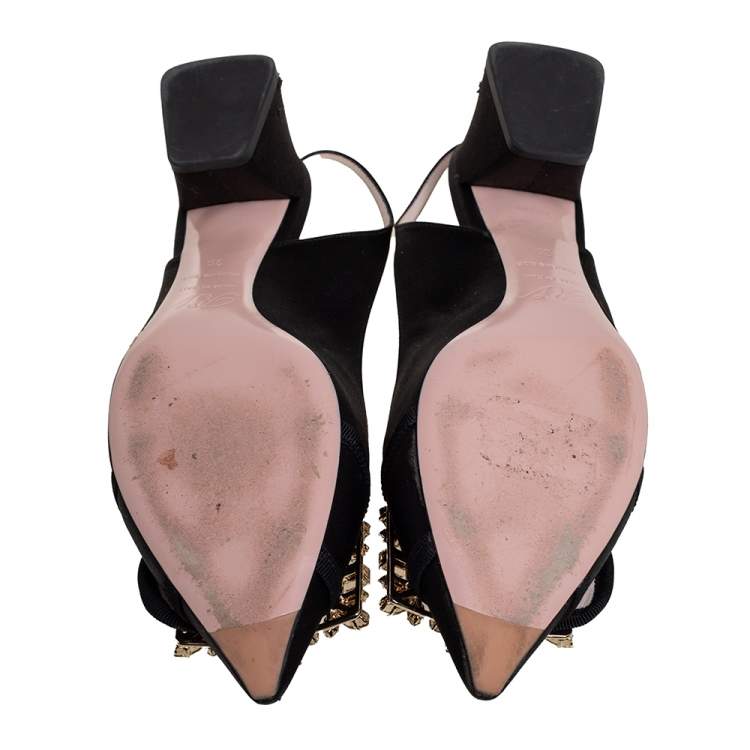 Pre Owned Roger Vivier Black Satin Buckle Slingback Pumps Size 39