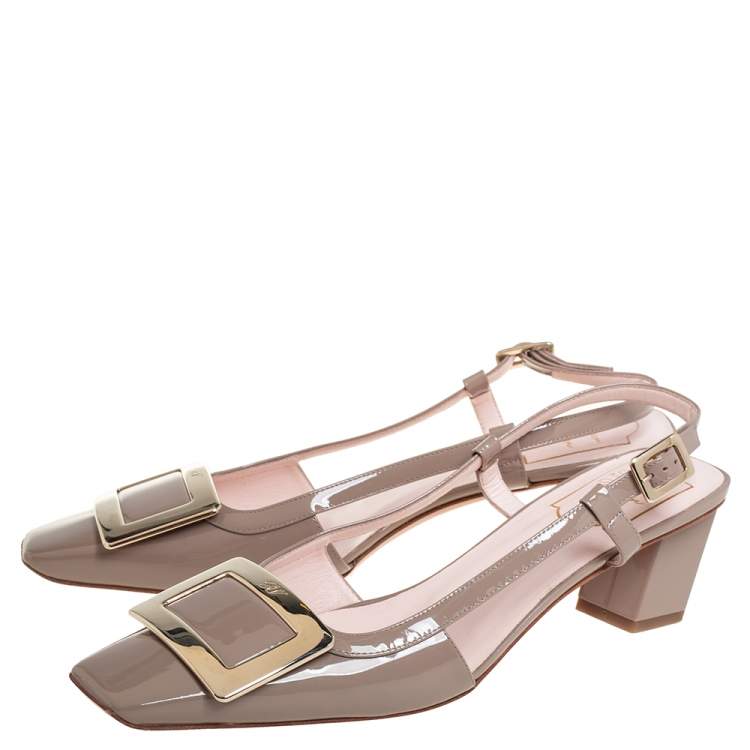 Pre Owned Roger Vivier Beige Patent Leather Belle Vivier Slingback Sandals Size 38.5