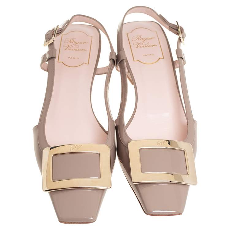 Pre Owned Roger Vivier Beige Patent Leather Belle Vivier Slingback Sandals Size 38.5