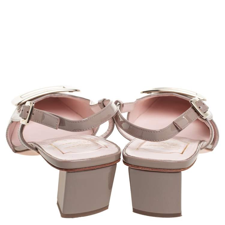 Pre Owned Roger Vivier Beige Patent Leather Belle Vivier Slingback Sandals Size 38.5