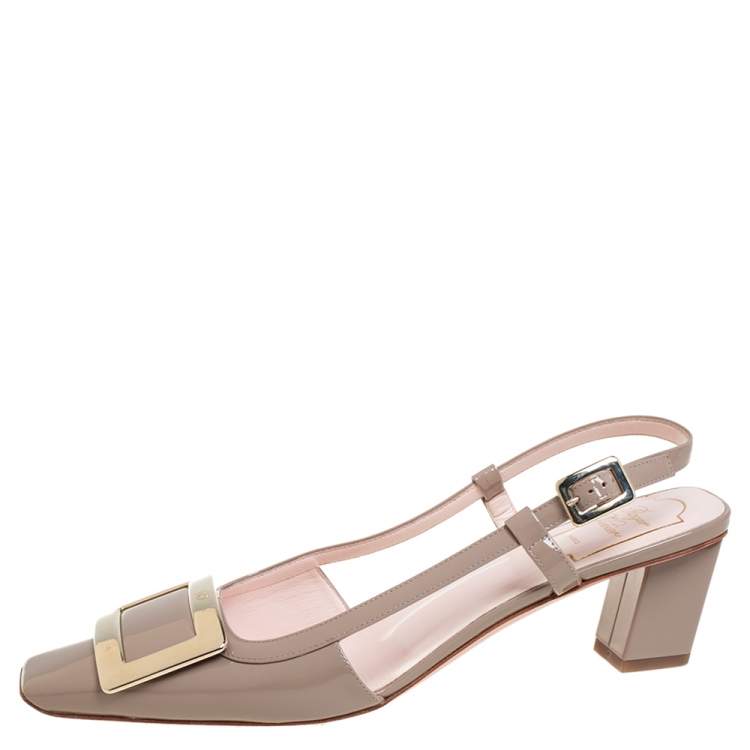 Pre Owned Roger Vivier Beige Patent Leather Belle Vivier Slingback Sandals Size 38.5