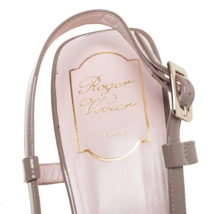 Pre Owned Roger Vivier Beige Patent Leather Belle Vivier Slingback Sandals Size 38.5