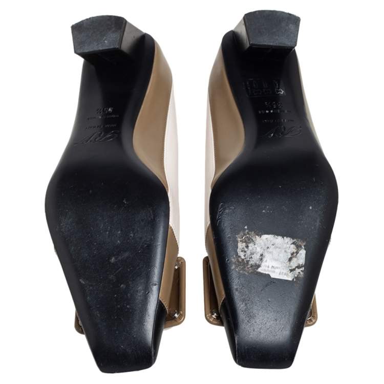 Pre Owned Roger Vivier Tri Color Leather Buckle Pumps Size 35.5