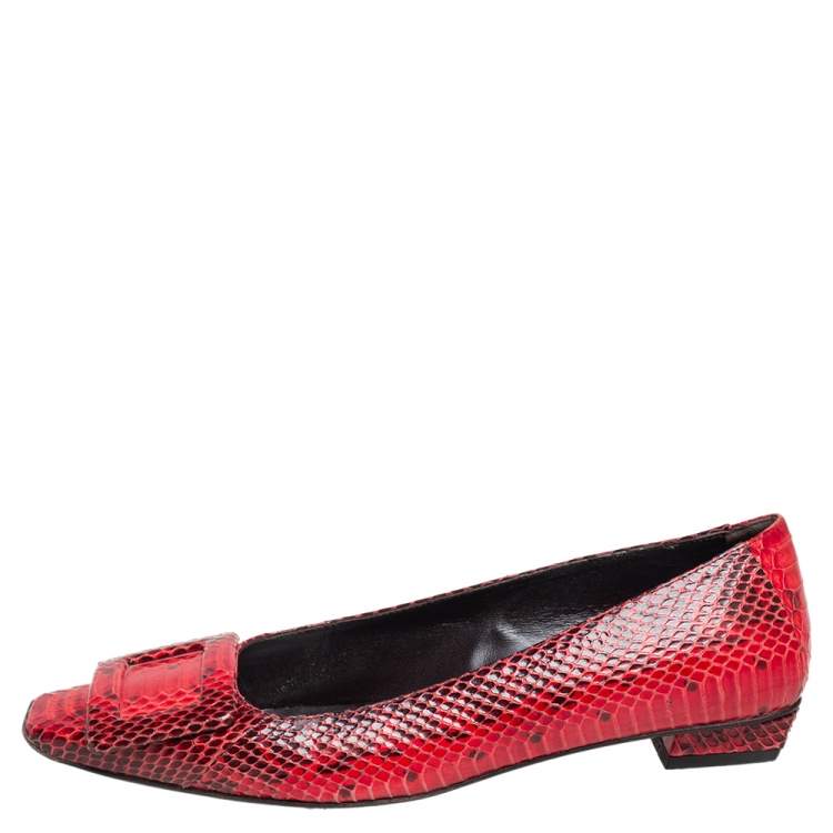 مملوكة مسبقًا Roger Vivier Black/Red Python Ballet Flats Size 35.5