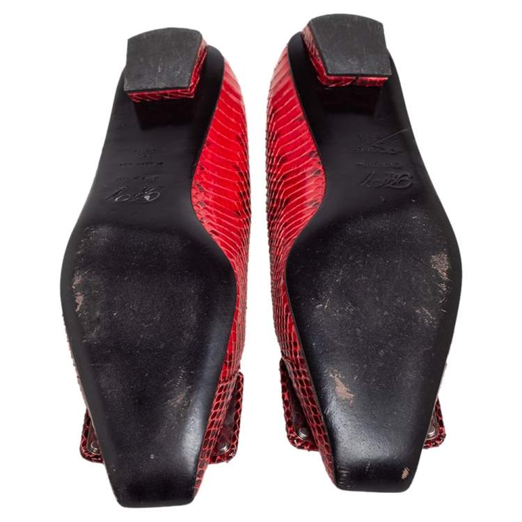 مملوكة مسبقًا Roger Vivier Black/Red Python Ballet Flats Size 35.5