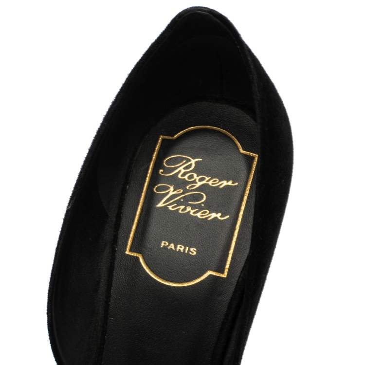 Pre Owned Roger Vivier Black Suede Rose N'roll Pointed Toes Pumps Size 38