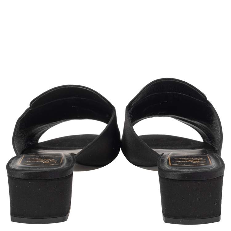 Pre Owned Roger Vivier Black Satin Crystal Embellished Slide Sandals Size 41