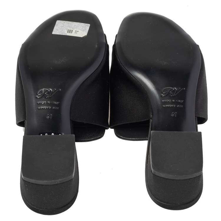 Pre Owned Roger Vivier Black Satin Crystal Embellished Slide Sandals Size 41
