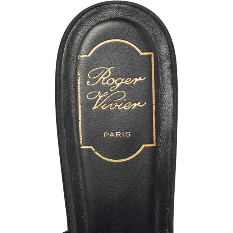 Pre Owned Roger Vivier Black Satin Crystal Embellished Slide Sandals Size 41