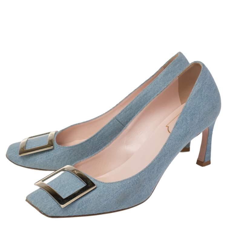 Pre Owned Roger Vivier Blue Denim Belle Pumps Size 38