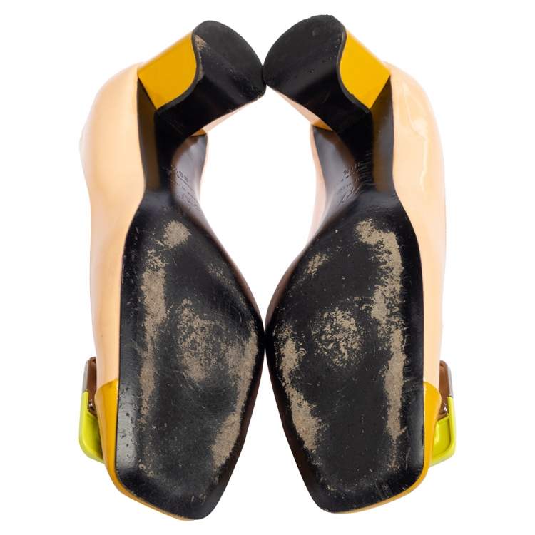 Pre Owned Roger Vivier Tri Color Patent Leather Buckle Pumps Size 38.5