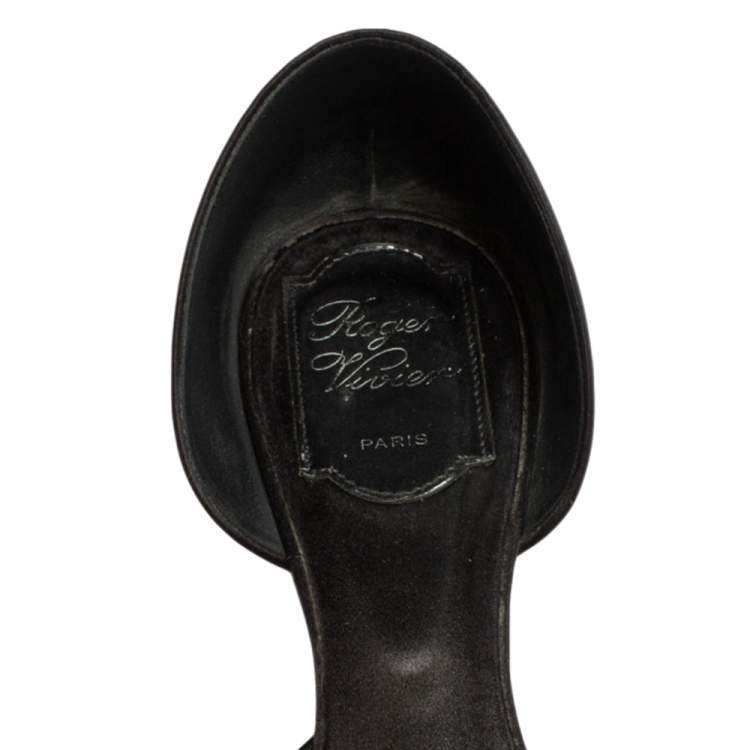 Pre Owned Roger Vivier Black Satin Chips Strass D' Orsay Ballet Flats Size 40.5