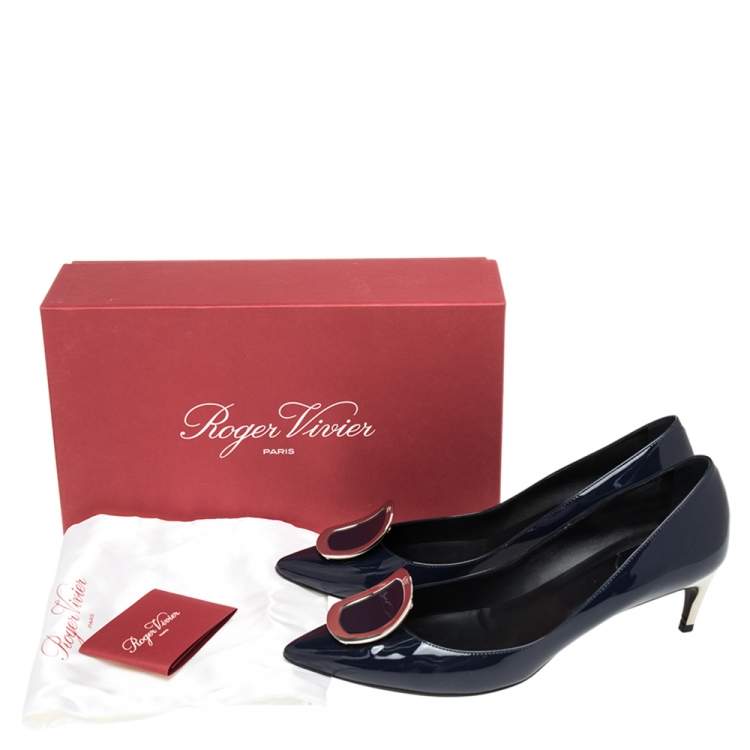 Pre Owned Roger Vivier Navy Blue Patent Leather Sexy Choc Pumps Size 40