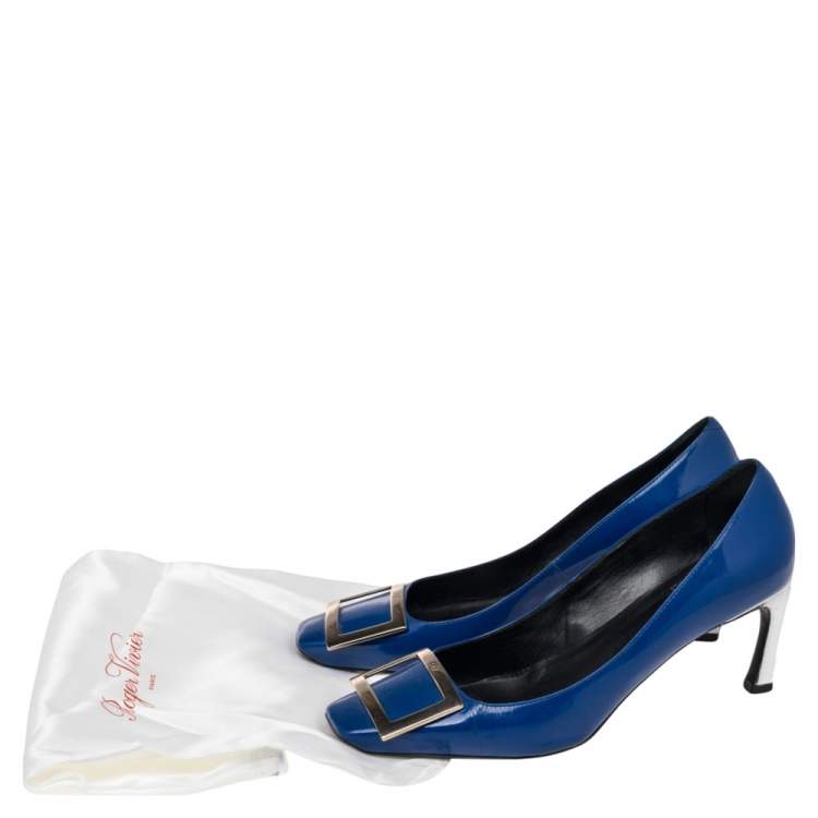 Pre Owned Roger Vivier  Blue Patent Leather Trompette Buckle  Pumps Size 38