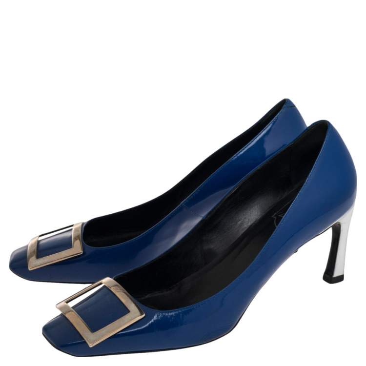 Pre Owned Roger Vivier  Blue Patent Leather Trompette Buckle  Pumps Size 38